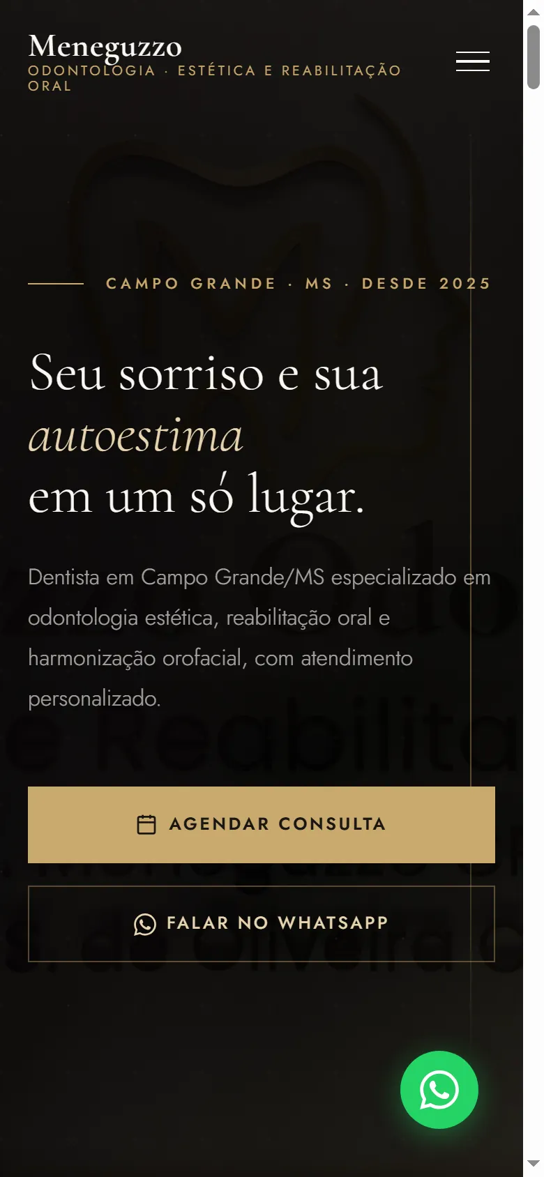 Versão mobile do site Meneguzzo Odontologia